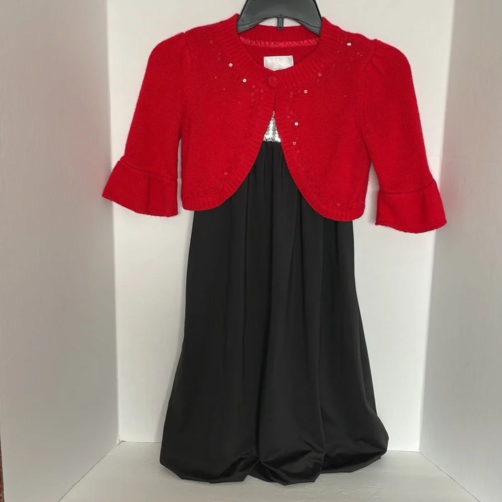 Justice red cropped sweater cardigan with short bell sleeves girls size M (12)